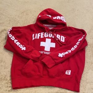 Lifeguard Sz S Red White Graphic Hoodie Sweatshirt Gulf Shores AL Pullover Coat